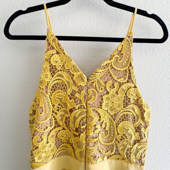 Dress the Population Ava Yellow Lace Mini Dress Large V-Neck Sleeveless Lined - Picture 10 of 15